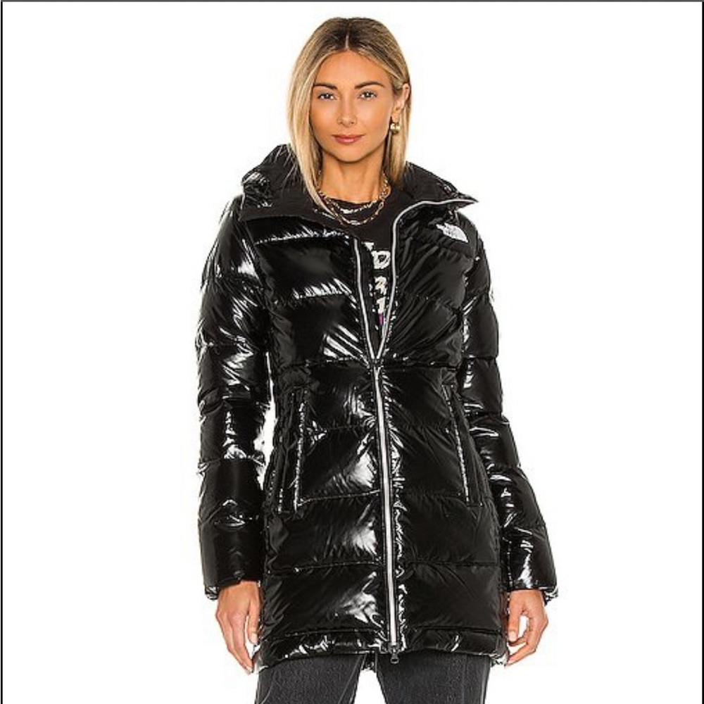 North Face Shiny Black Patent Gotham Parka